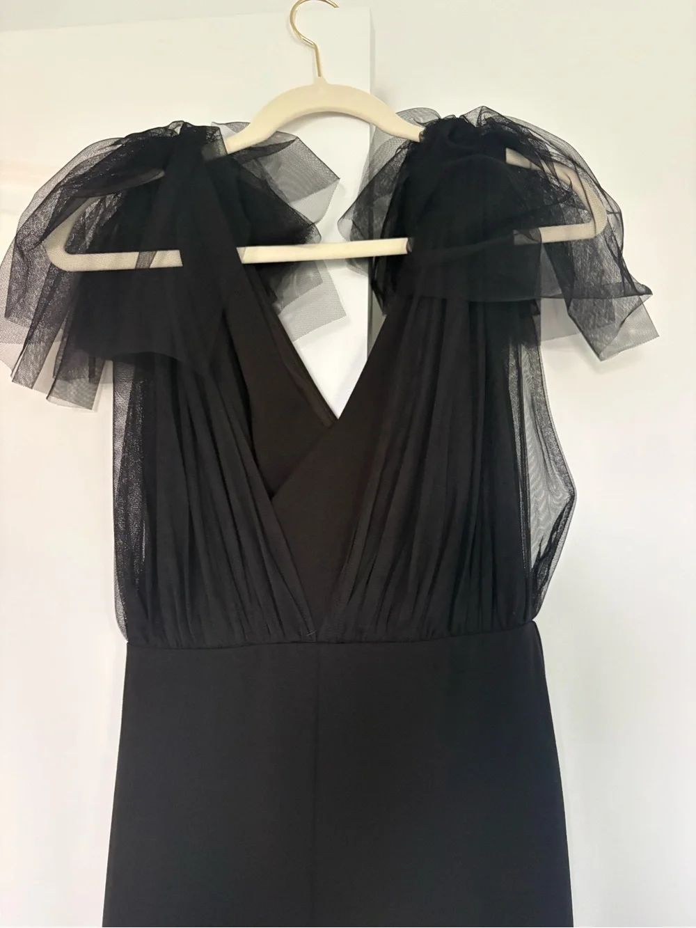 Lulu's Black Tulle-Trim V-Neck Wide-Leg Jumpsuit